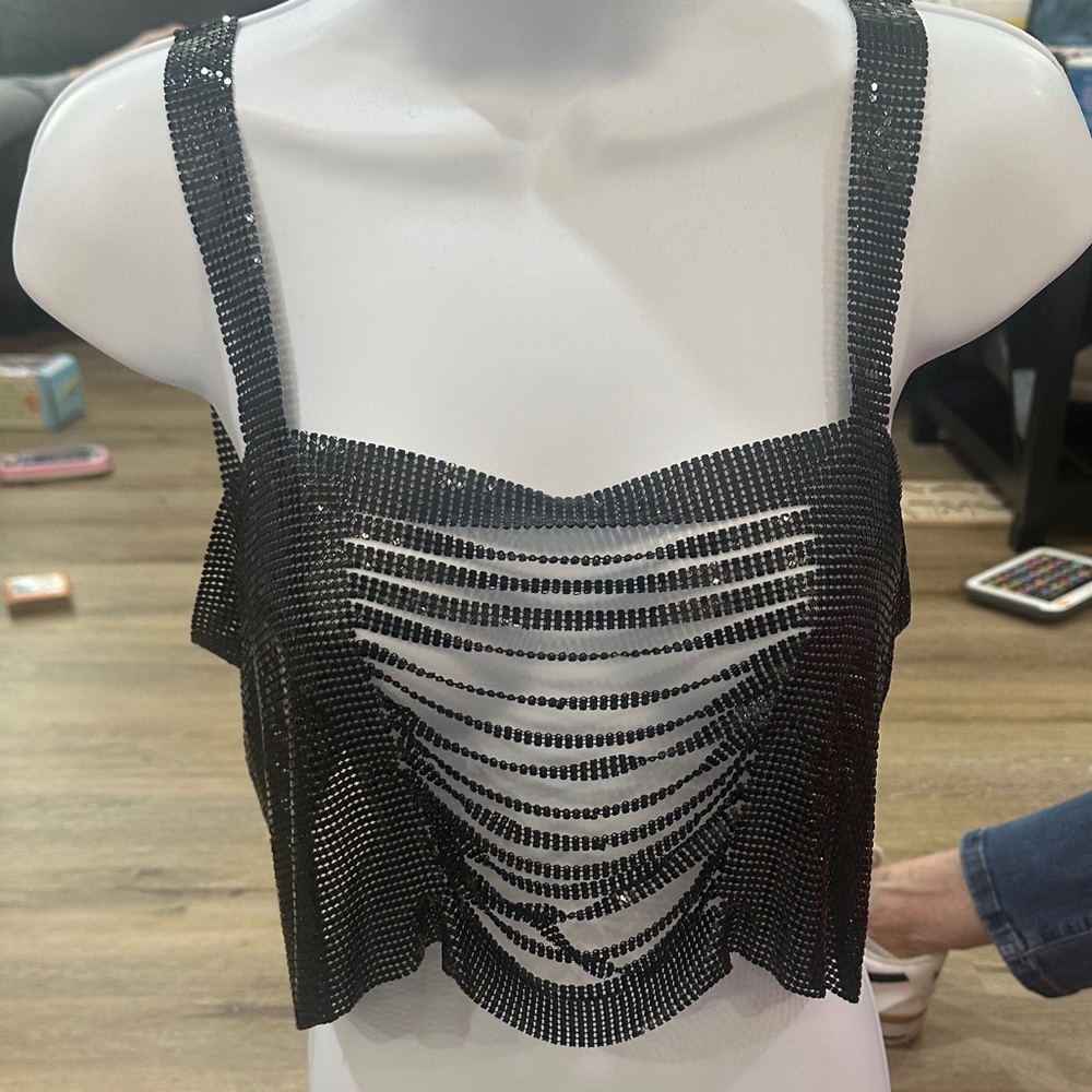 Black Rhinestone Embellished Women's Top